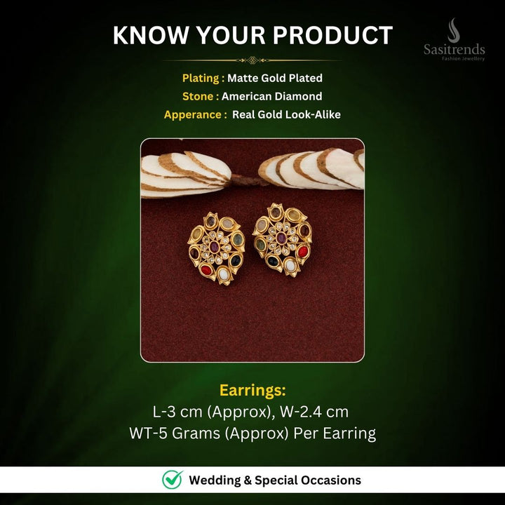 Matte Gold Plated AD Earrings Measurement Image - Sasitrends
