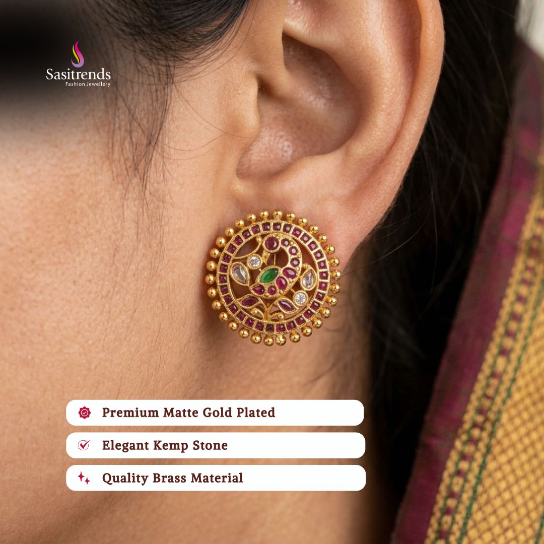 Premium temple matte gold plated earrings model image - Sasitrends