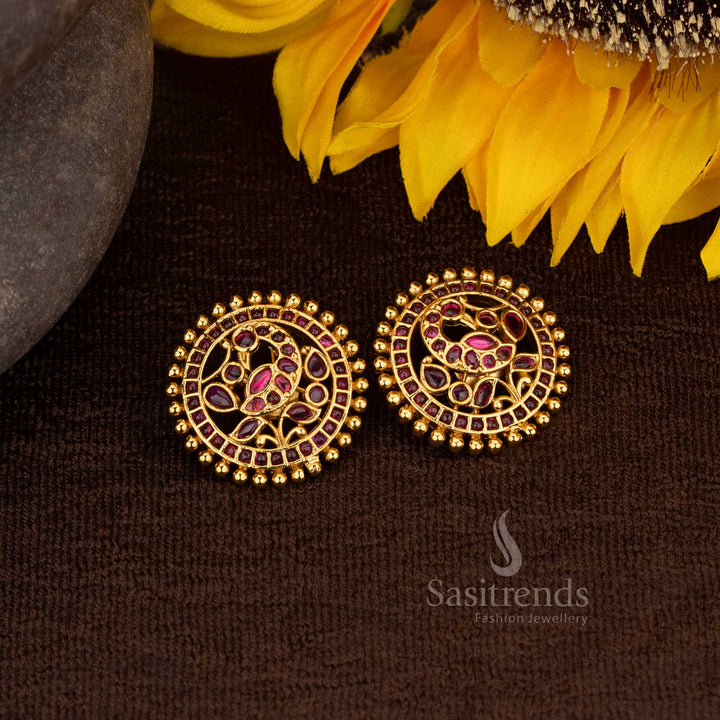 Matte Gold Plated Peacock Kemp Stone Round Stud Earrings – Sasitrends
