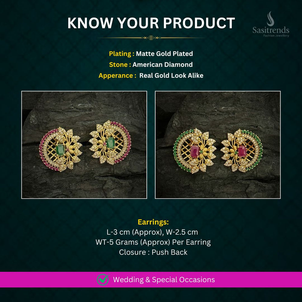 Matte Gold Plated AD Earrings Measurement Image - Sasitrends