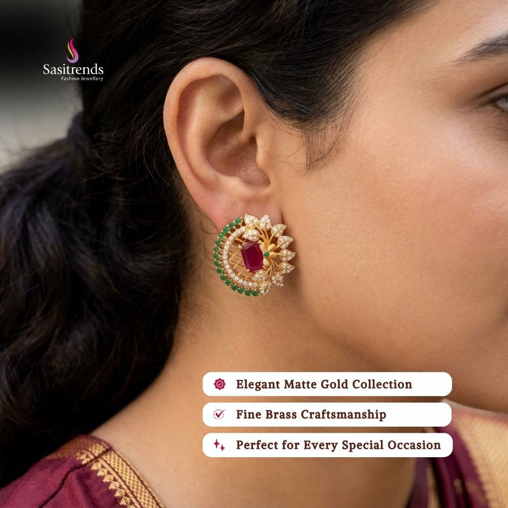 Premium temple matte gold plated earrings model image - Sasitrends