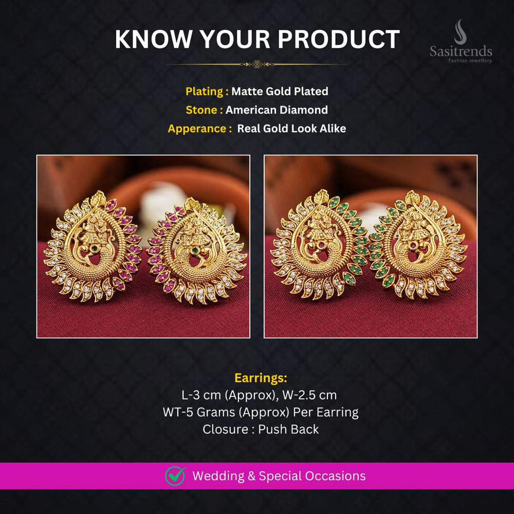 Matte Gold Plated AD Earrings Measurement Image - Sasitrends