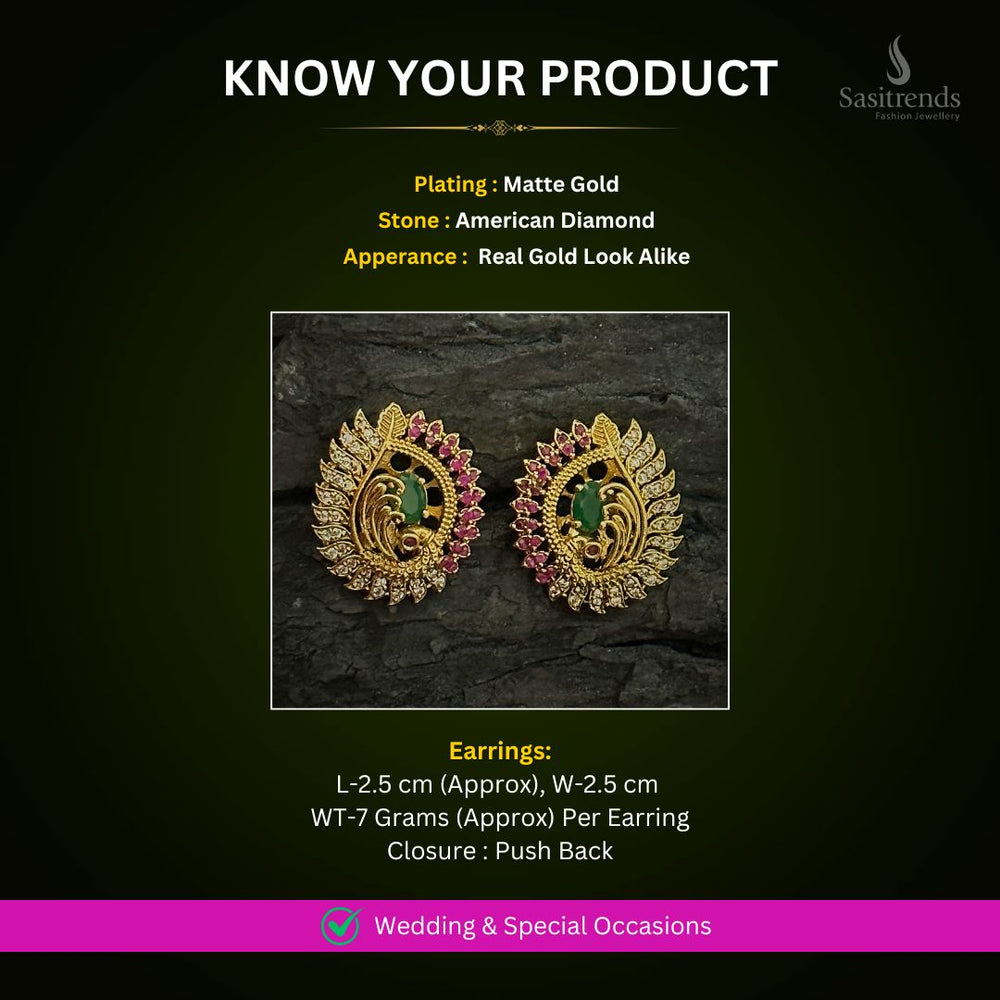 Matte Gold Plated AD Earrings Measurement Image - Sasitrends