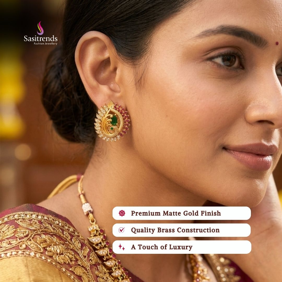Premium temple matte gold plated earrings model image - Sasitrends