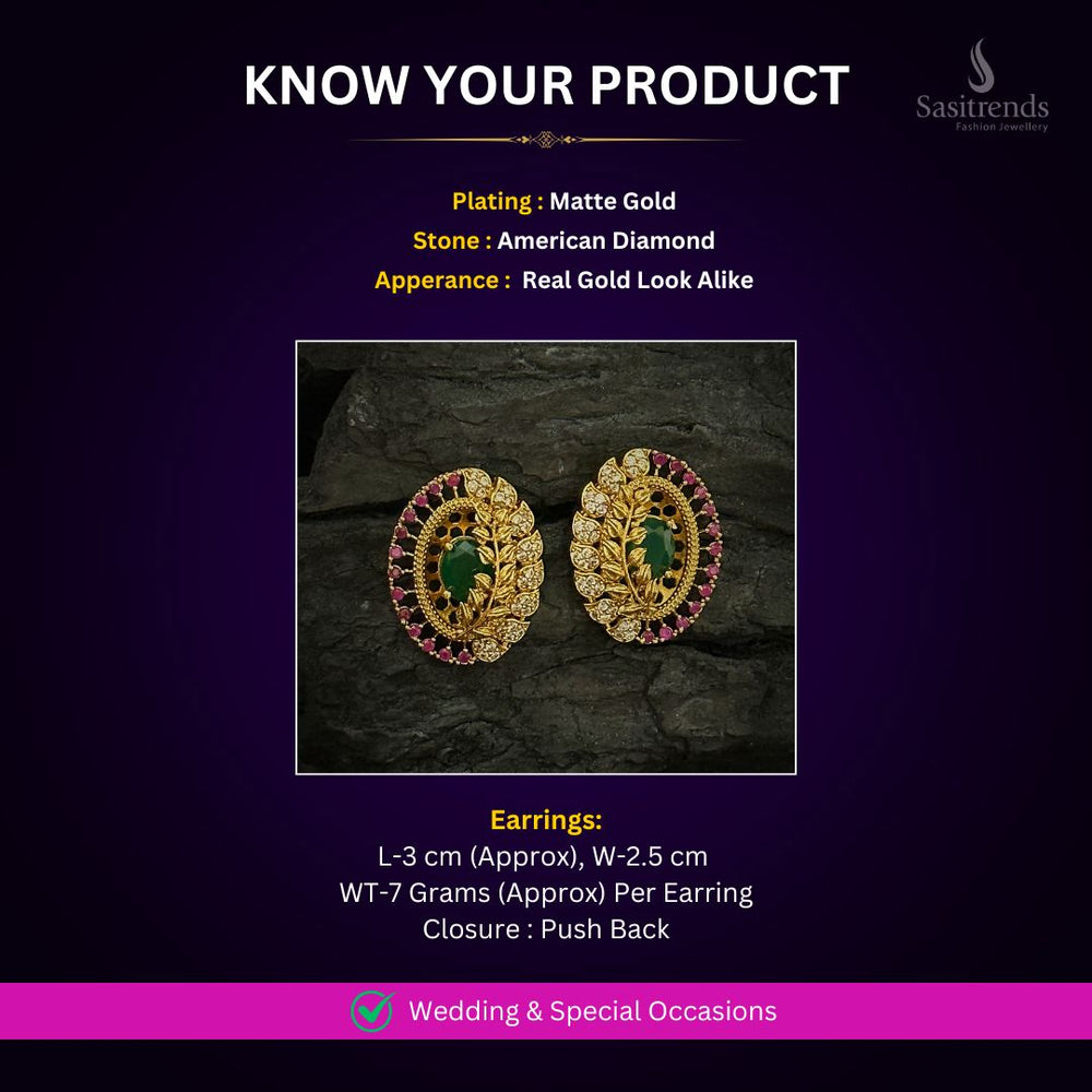 Matte Gold Plated AD Earrings Measurement Image - Sasitrends