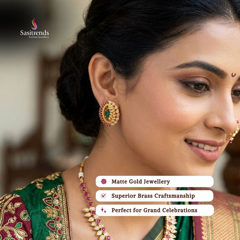 Premium temple matte gold plated earrings model image - Sasitrends