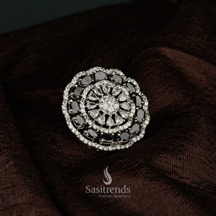 Grand silver finish diamond cocktail ring for party and wedding wear - Sasitrends