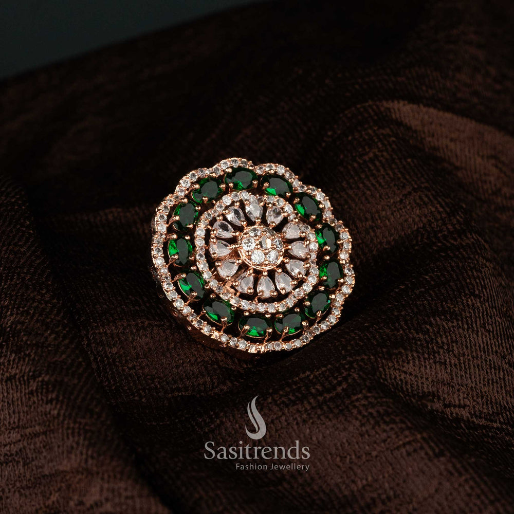 Multi-layered mandala floral diamond statement ring with silver finish - Sasitrends