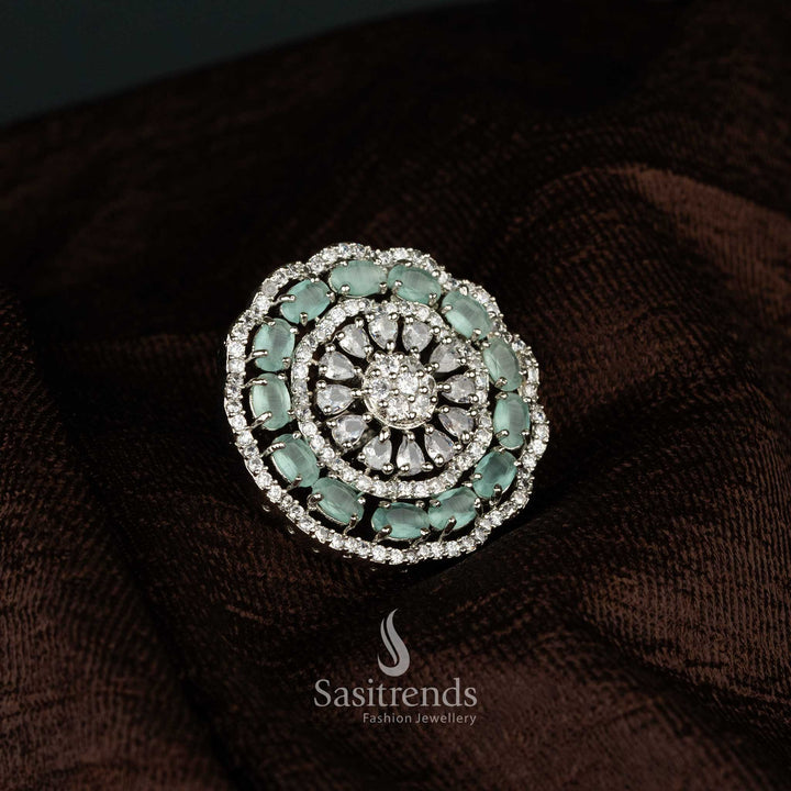 Grand silver finish diamond cocktail ring for party and wedding wear - Sasitrends