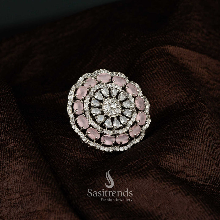 Grand silver finish diamond cocktail ring for party and wedding wear - Sasitrends