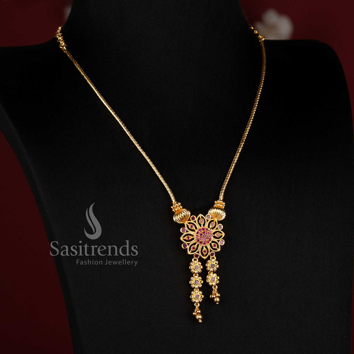Traditional Micro Gold Plated Floral Tassel Pendant Woven Chain Necklace for Women - Sasitrends