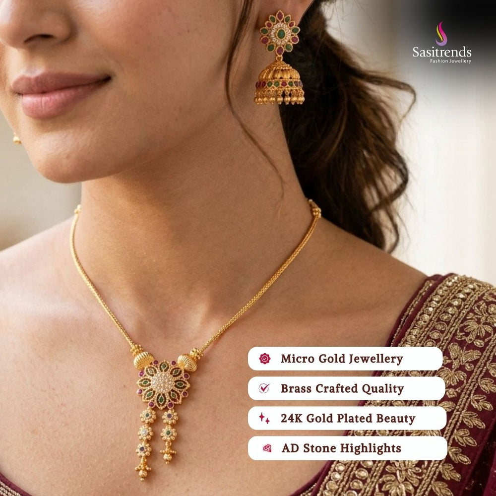 Engagement wear micro gold plated AD stone necklace set - Sasitrends