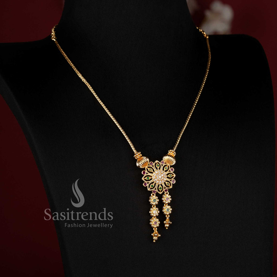 Traditional Micro Gold Plated Floral Tassel Pendant Woven Chain Necklace for Women - Sasitrends