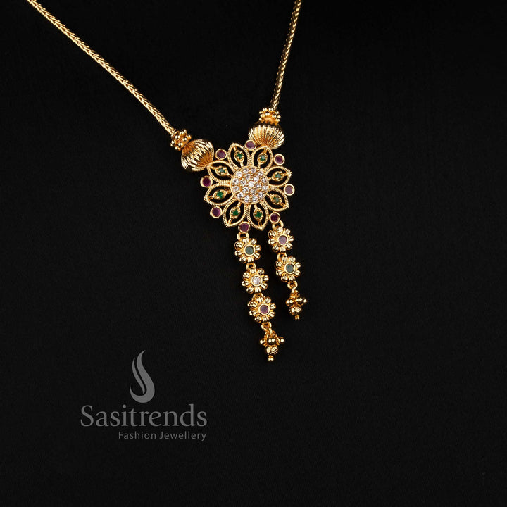 One Gram 24K Micro Gold Plated Floral Tassel Necklace for Festive Wear - Sasitrends