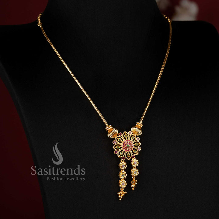 One Gram 24K Micro Gold Plated Floral Tassel Necklace for Festive Wear - Sasitrends