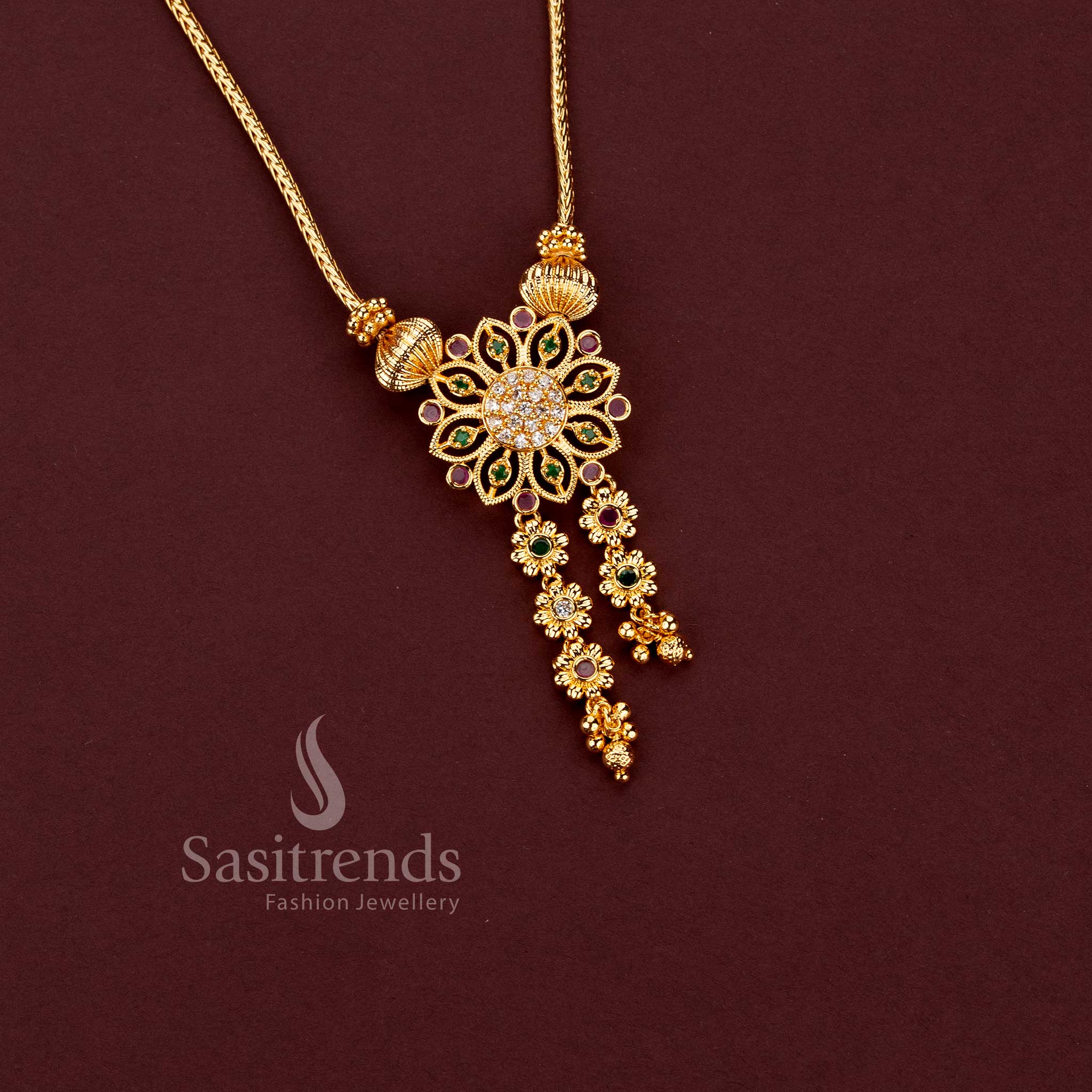 One Gram Micro Gold Plated floral tassel pendant woven chain necklace – Sasitrends