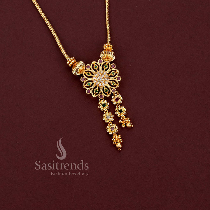 One Gram Micro Gold Plated floral tassel pendant woven chain necklace – Sasitrends