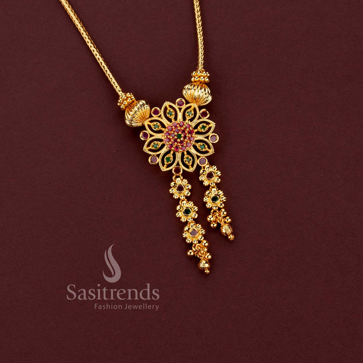 One Gram Micro Gold Plated floral tassel pendant woven chain necklace – Sasitrends