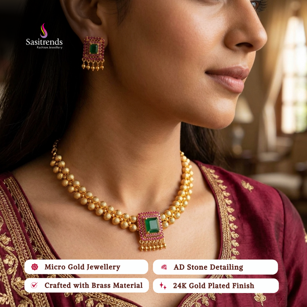 Micro gold plated necklace set model image - Sasitrends