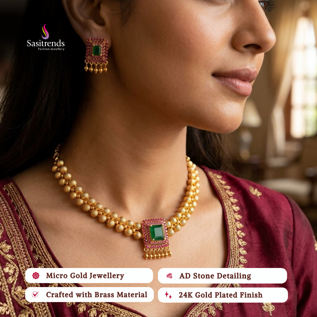 Micro gold plated necklace set model image - Sasitrends