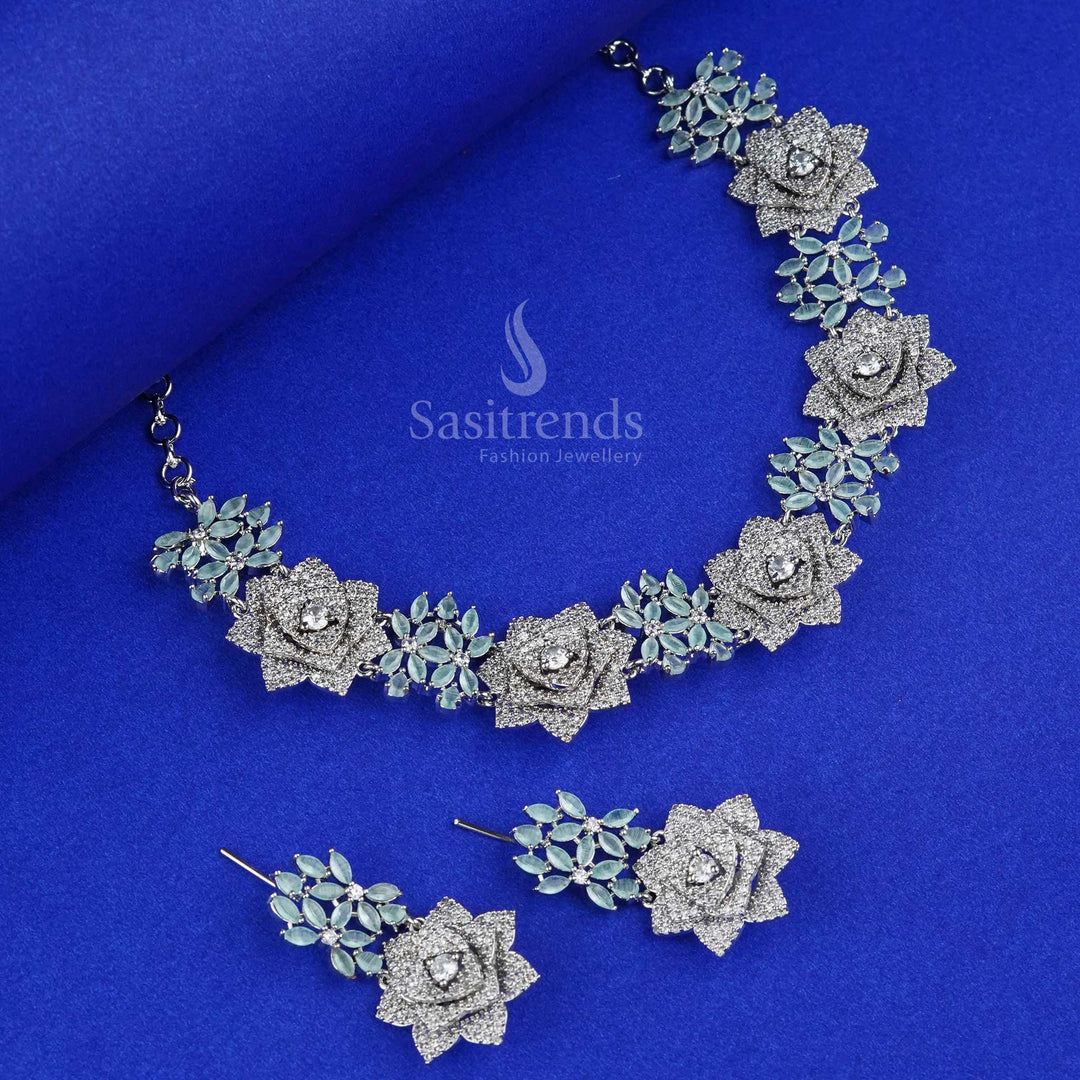 Floral Design AD Necklace Set Perfect for High-Class Parties