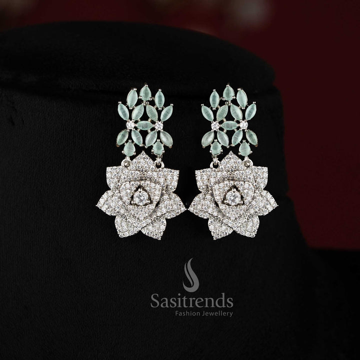 American diamond jewellery set in Mint with rhodium silver plating, ideal for high society celebrations – Sasitrends