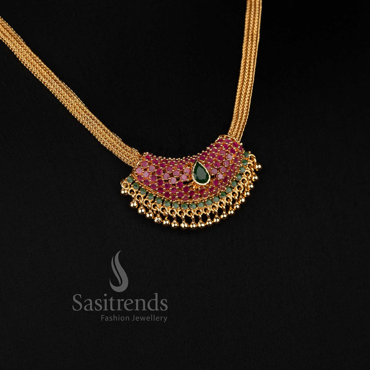 American Diamond Crescent Pendant with Flexible Micro Gold Plated Chain - Sasitrends