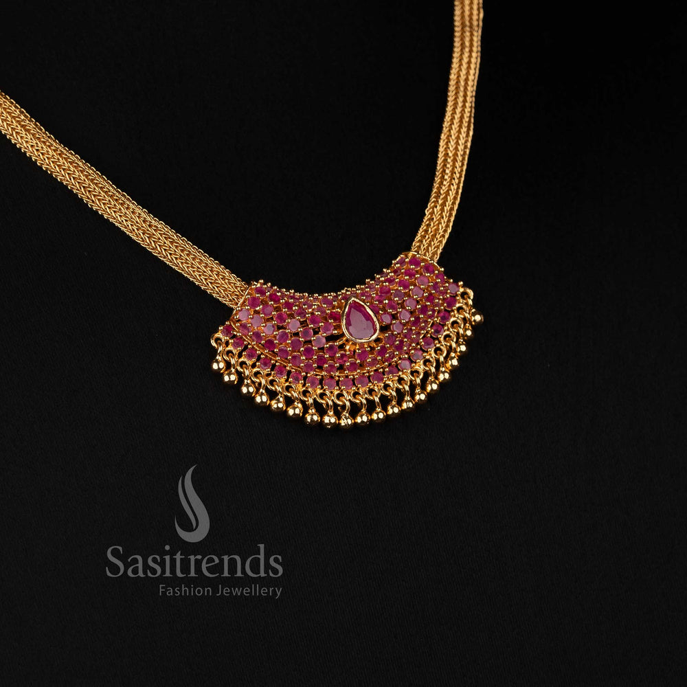 Traditional Micro Gold Plated American Diamond Crescent Pendant Necklace for Women - Sasitrends