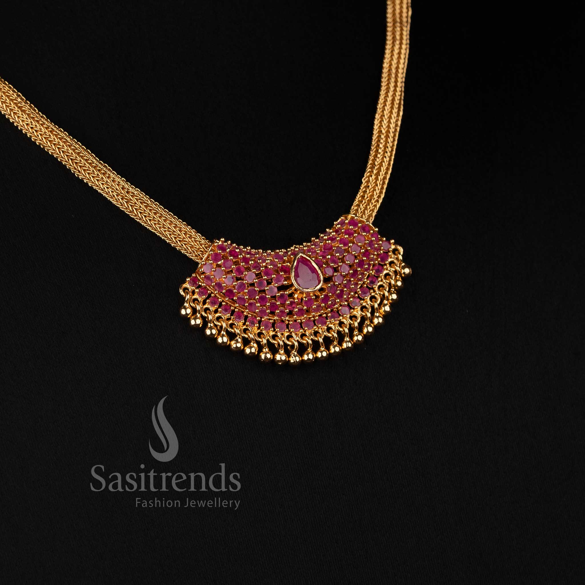 Traditional Micro Gold Plated American Diamond Crescent Pendant Necklace for Women - Sasitrends