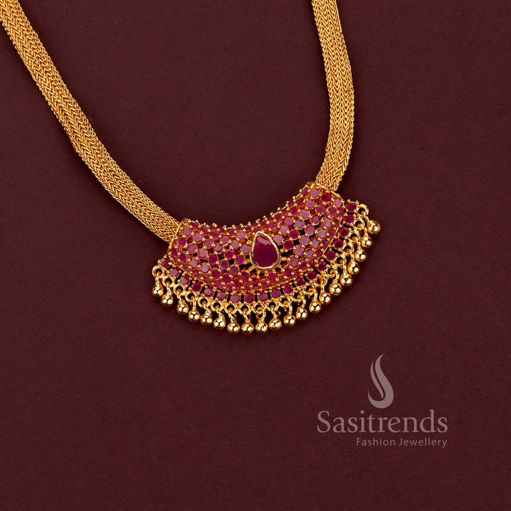 American Diamond ruby crescent pendant flexible chain necklace for festive wear – Sasitrends