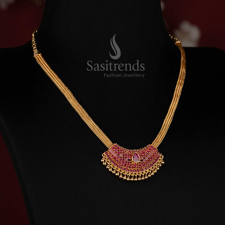 Traditional Micro Gold Plated American Diamond Crescent Pendant Necklace for Women - Sasitrends