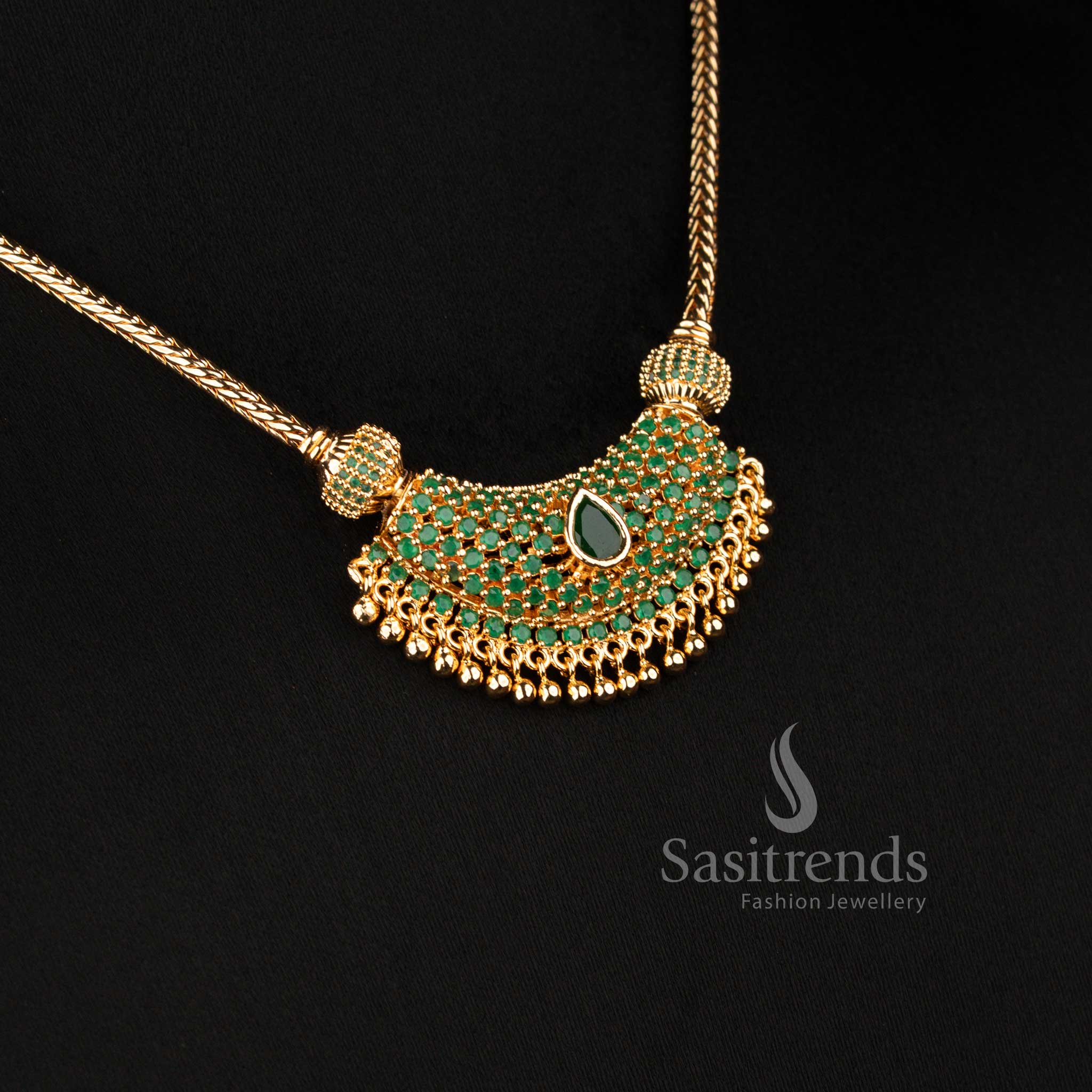 Elegant flexible chain necklace with American Diamond crescent pendant that looks like real gold - Sasitrends