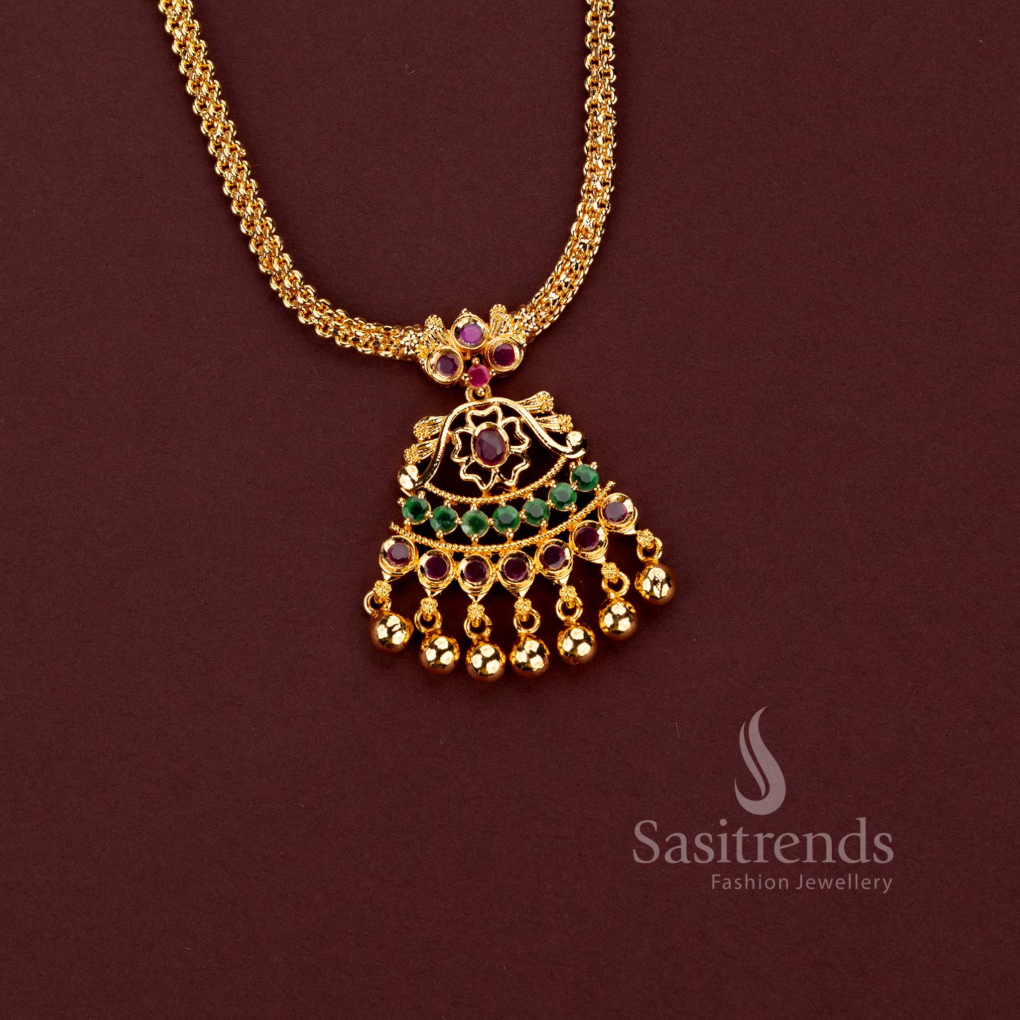 One Gram Micro Gold Plated floral AD stone gold bead necklace – Sasitrends