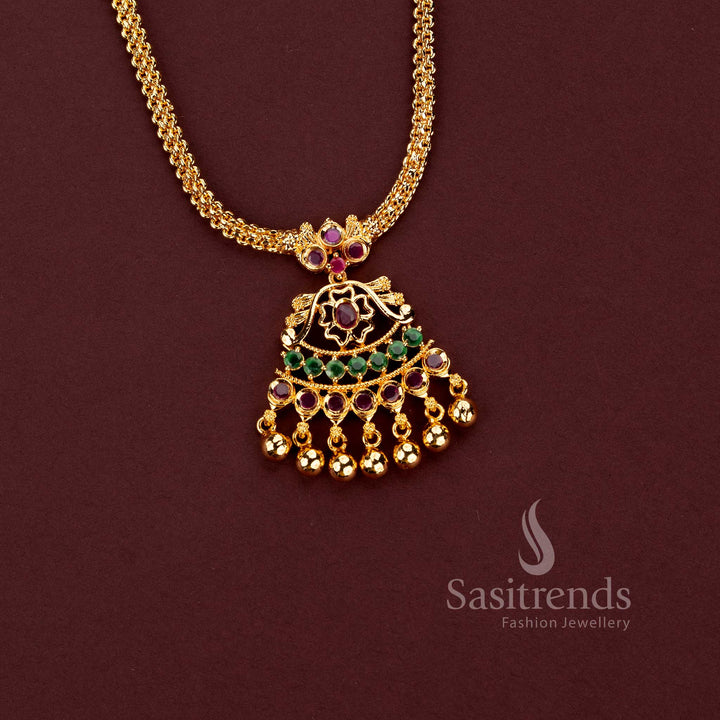One Gram Micro Gold Plated floral AD stone gold bead necklace – Sasitrends