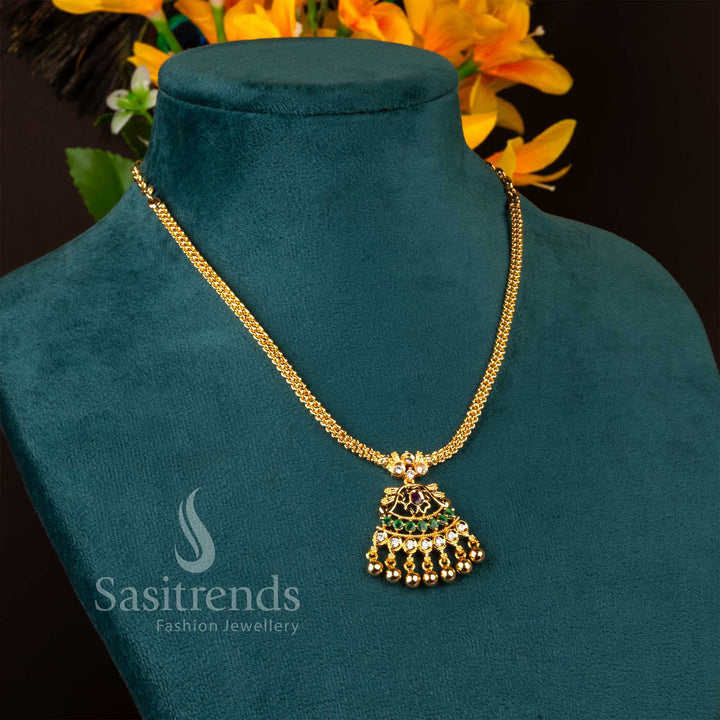 Beautiful One Gram Micro Gold Plated Floral AD Stone Gold Bead Necklace - Sasitrends
