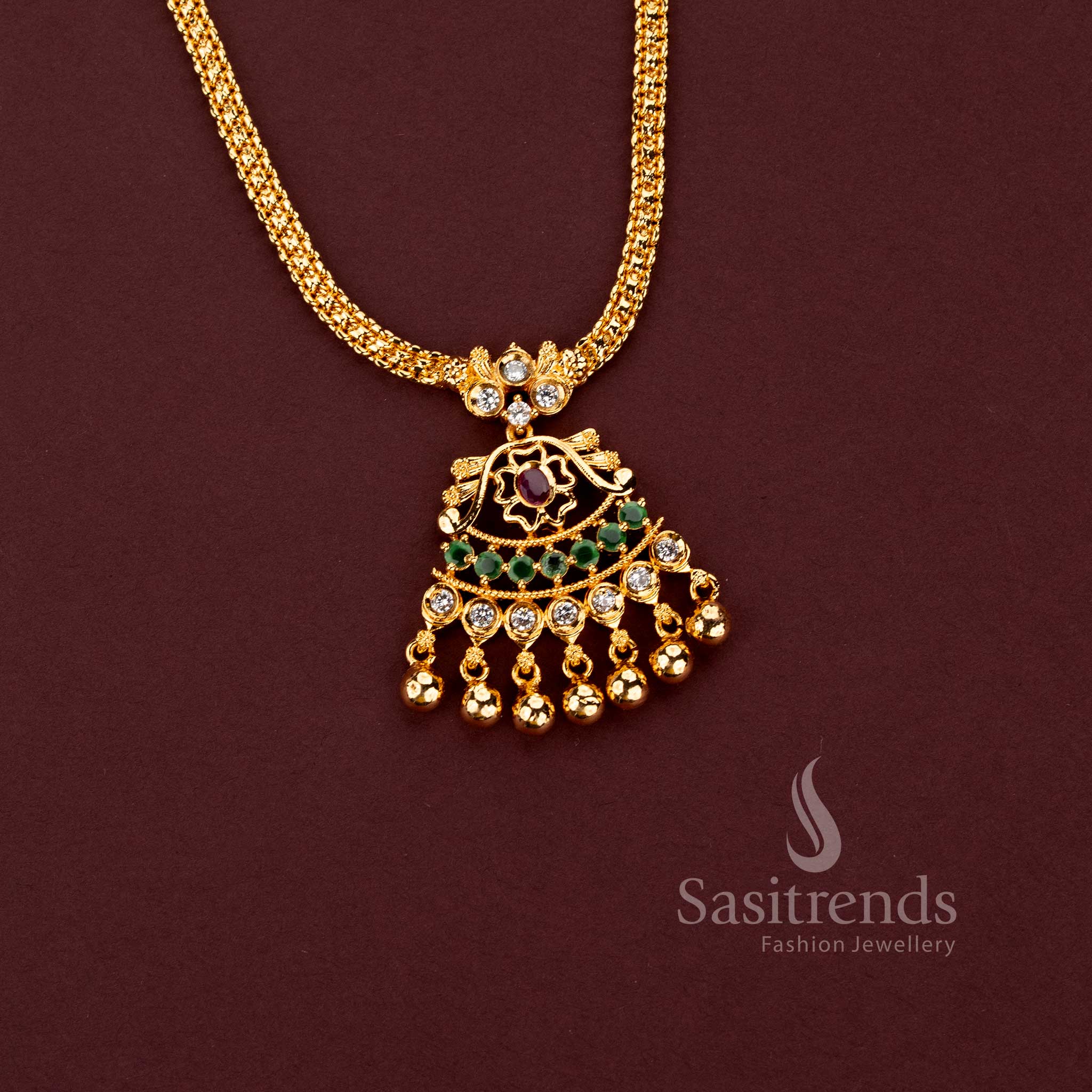 One Gram Micro Gold Plated floral AD stone gold bead necklace – Sasitrends