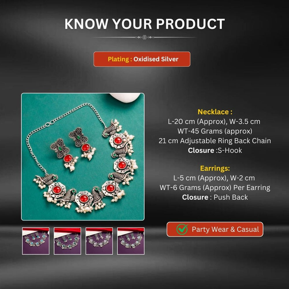 Oxidised Silver plated necklace jewellery set measurement image - Sasitrends