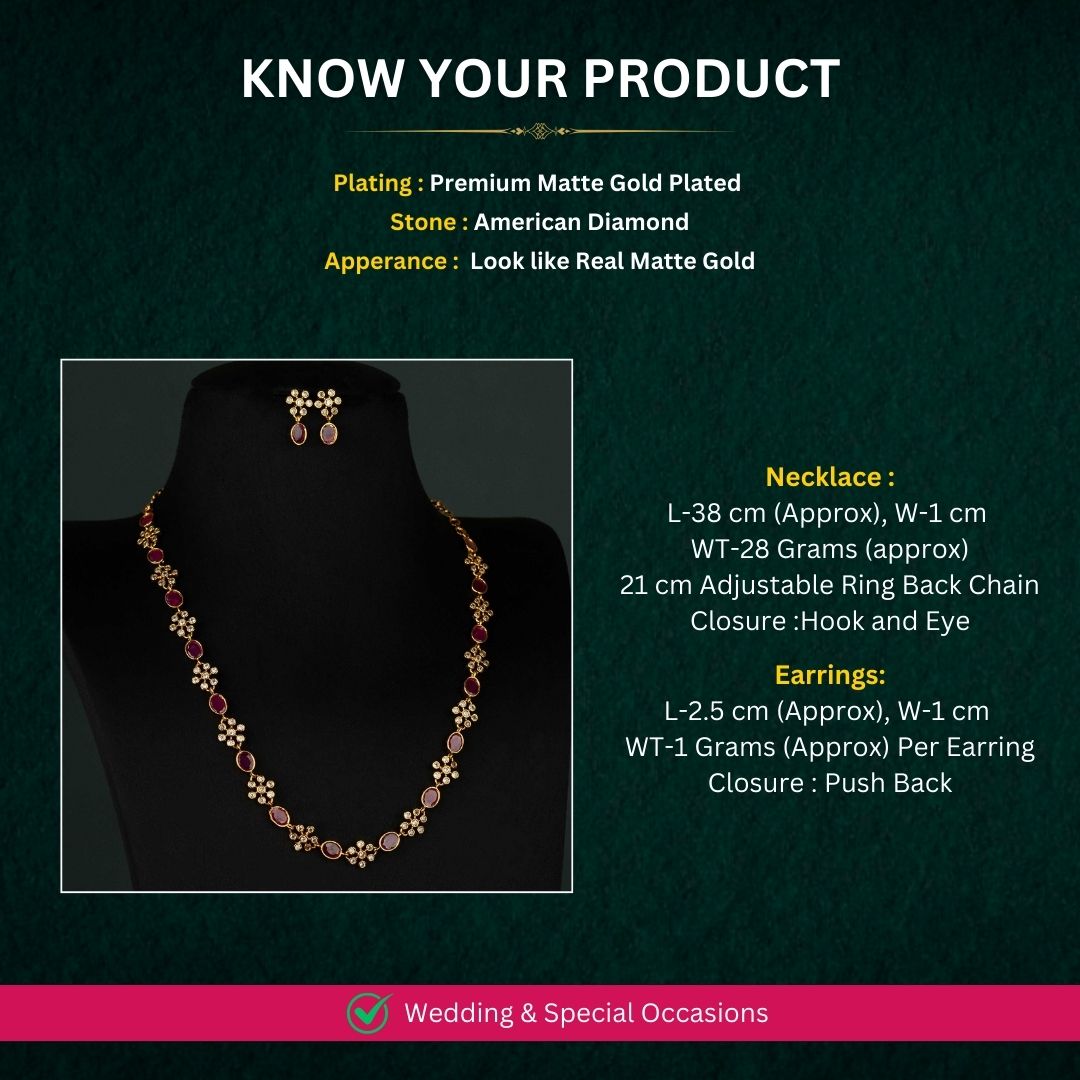 Matte Gold plated Necklace Jewellery Set Measurement Image - Sasitrends