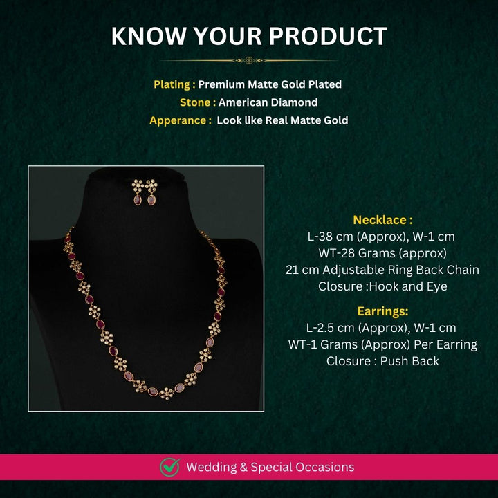Matte Gold plated Necklace Jewellery Set Measurement Image - Sasitrends