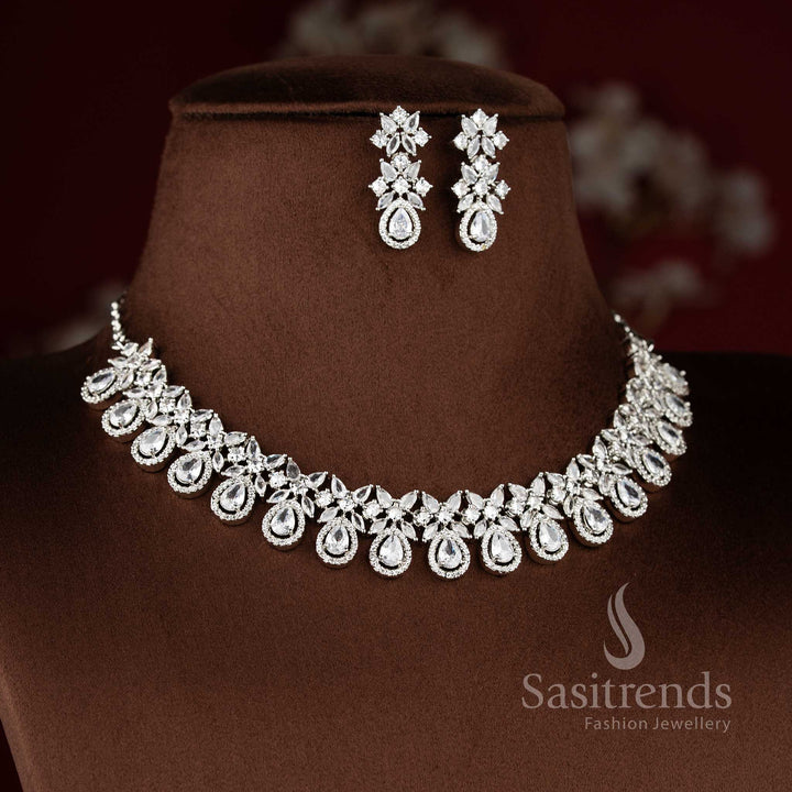 Dazzling white AD jewellery with rhodium polish, crafted for bridal wear and cocktail parties – pure sophistication in every sparkle – Sasitrends