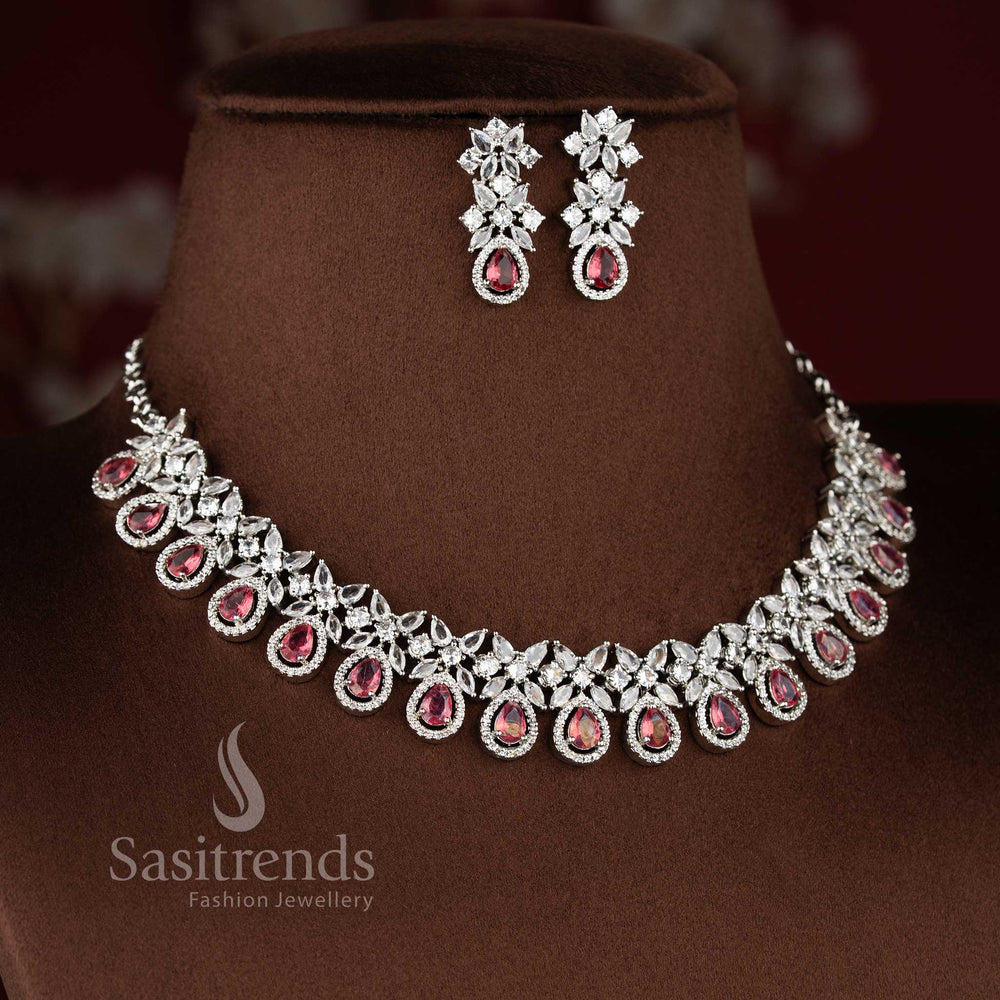Dazzling red AD jewellery with rhodium polish, crafted for bridal wear and cocktail parties – pure sophistication in every sparkle – Sasitrends