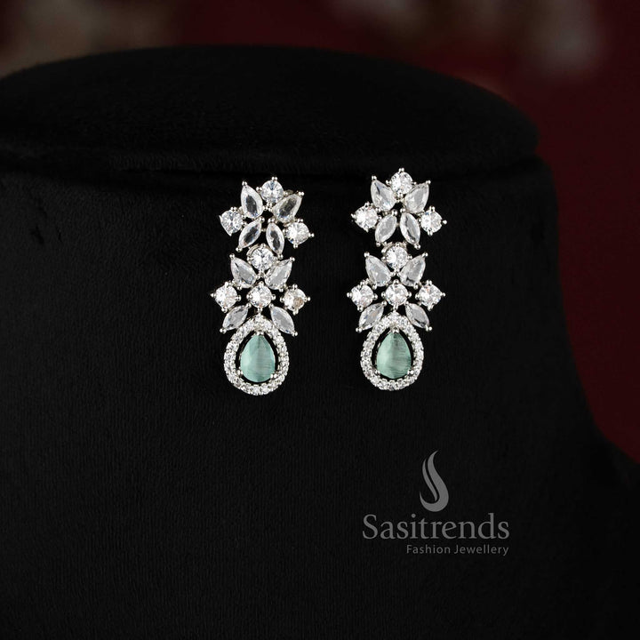 Stylish rhodium silver necklace jewellery set with sparkling white American Diamonds