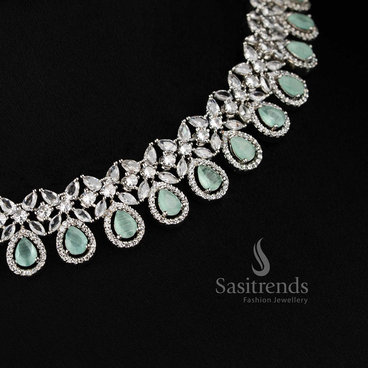 Elegant Mint AD stone necklace set for party, engagement, and reception wear.