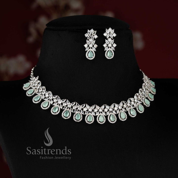 Elegant Mint AD stone necklace set for party, engagement, and reception wear.
