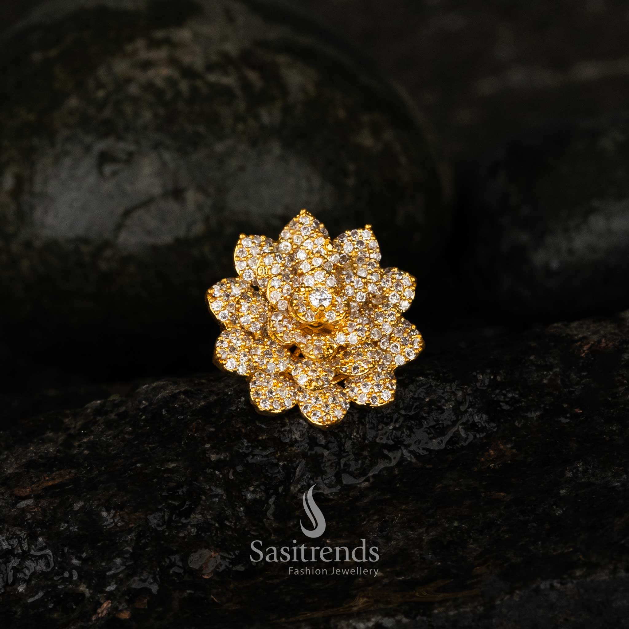 merican Diamond lotus bloom brass statement ring collection in gold silver and rose gold - Sasitrends