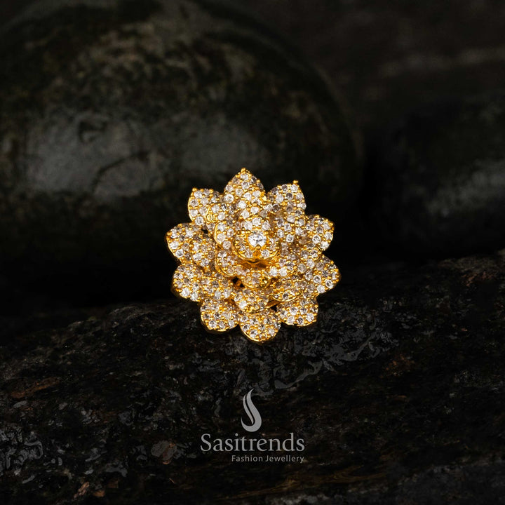 merican Diamond lotus bloom brass statement ring collection in gold silver and rose gold - Sasitrends