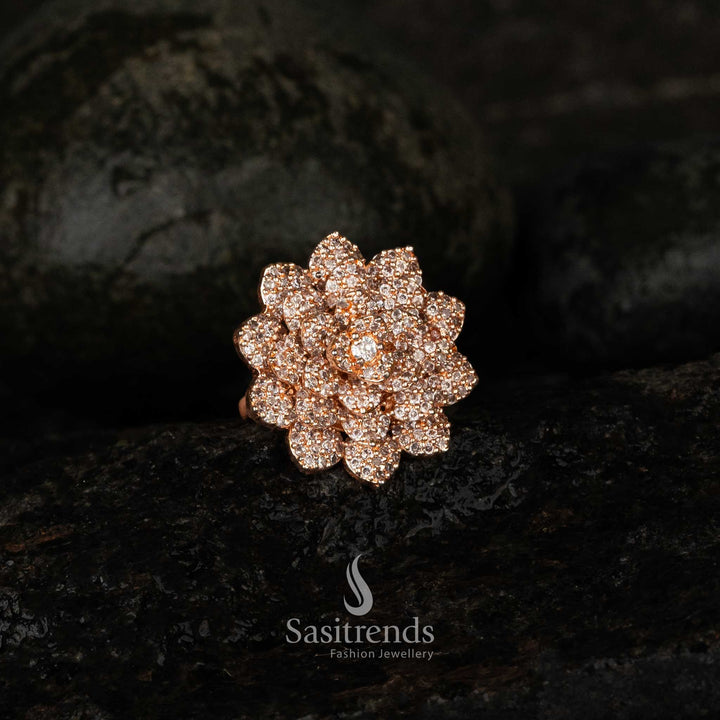 Elegant American Diamond lotus cocktail ring for party and special occasions - Sasitrends