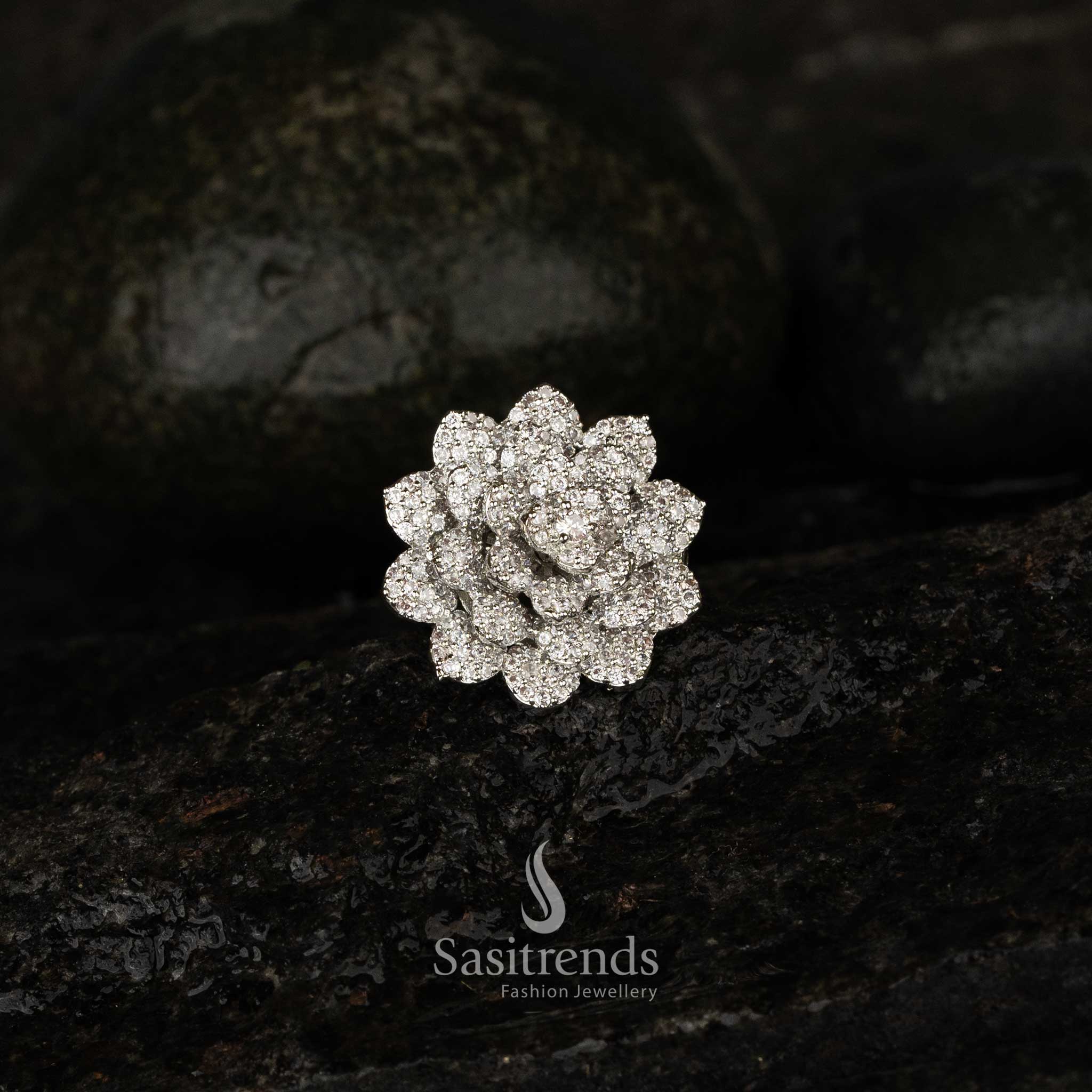 merican Diamond lotus bloom brass statement ring collection in gold silver and rose gold - Sasitrends