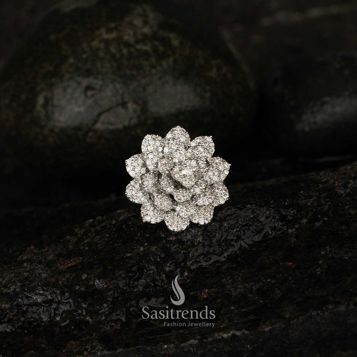 merican Diamond lotus bloom brass statement ring collection in gold silver and rose gold - Sasitrends