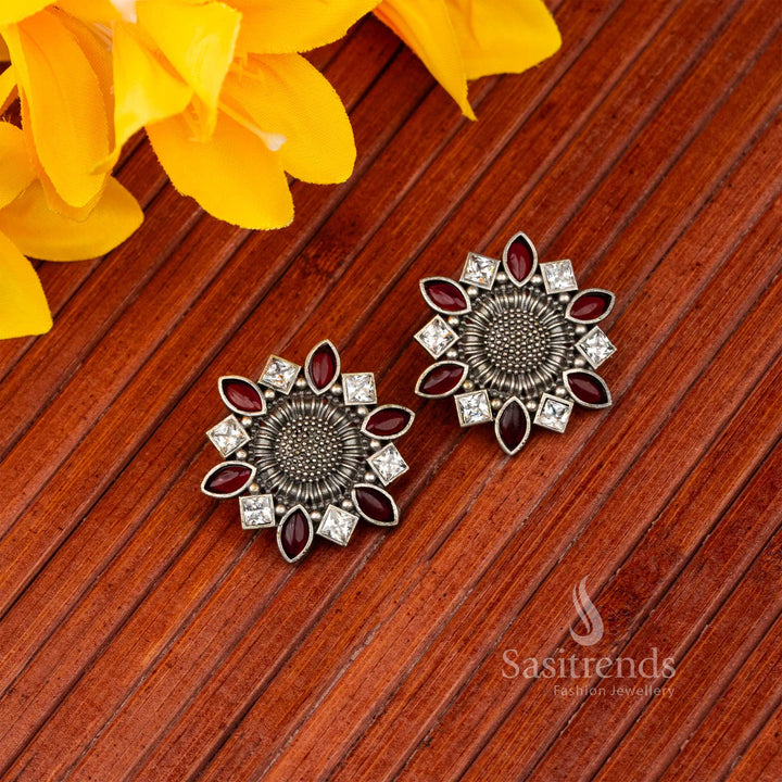 Ruby White Oxidised Navarathiri Special Earrings Sasitrends Online Shopping